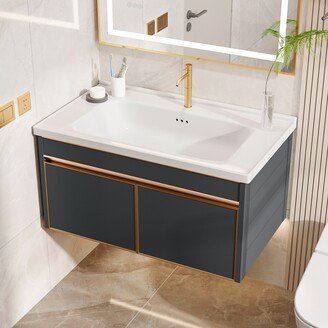 Moasis 32 Wide Wall Mounted Bathroom Vanity with Ceramic Sink and 2 Doors