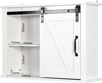 CTEX Wood Bathroom Storage Wall Cabinet with 2 Adjustable Shelves and Sliding Door