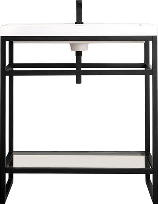 James Martin Vanities Boston 31.5 Stainless Steel Sink Console, Matte Black w/ White Glossy Composite Stone Top