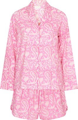 Nologo-Chic Hand Block Printed Cotton Pj Shorts Set - Pink Paisley