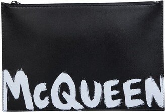 Logo Print Black Clutch Bag