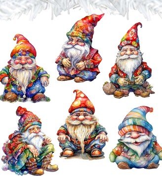 Christmas Garden Gnomes Christmas Wood Clip-On Ornaments Set of 6 G. DeBrekht