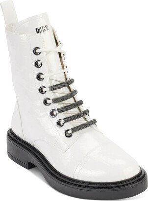 Malaya Womens Patent Leather Ankle Combat & Lace-up Boots