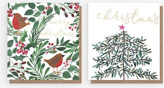 Selfridges Edit Foliage and Robins Assorted Paper Christmas Cards Pack of 8