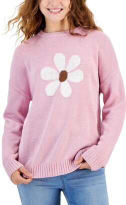 Just Polly Juniors' Daisy Graphic Ribbed-Edge Sweater