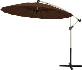 Tangkula 10 FT Patio Offset Hanging Market Umbrella Cantilever Outdoor Umbrella w/Crank & Cross Base Tan