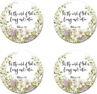 Hebrews 412 Christian Coaster Set Of 4, Word God Set, Coffee Lover Gift, Religious Coaster, Floral Scripture Gifts C-Scr018