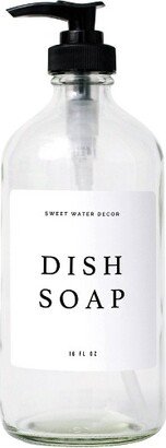 Sweet Water Decor Clear Glass White Text Label Dish Soap Dispenser - 16oz