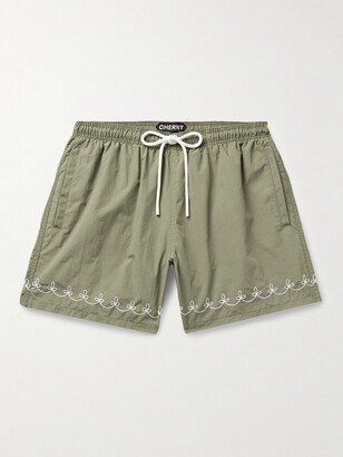 Cherry Los Angeles American Classic Straight-Leg Mid-Length Embroidered Swim Shorts