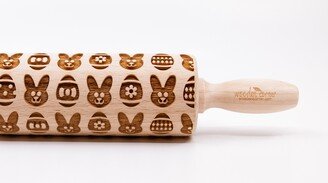 No. R131 Easter Bunny, Easter Eggs - Embossing Rolling Pin, Laser Engraved Pin