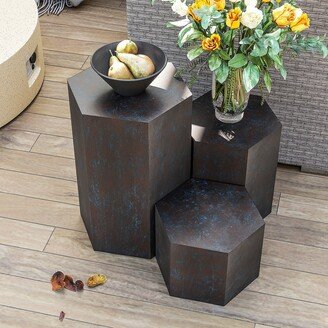 Set of 3 Outdoor Concrete Accent Table, Hexagon Side Table Plant Stand - 3 sizes