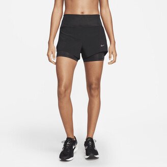 Women's Dri-FIT Swift Mid-Rise 3 2-in-1 Running Shorts with Pockets in Black