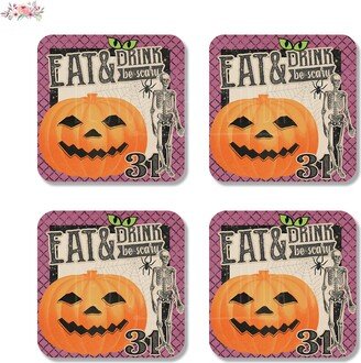 Halloween Coaster Set Of 4, Drink Coaster, Party Decorations, Favors, Cork Vintage Coffee Cup X-Hal001