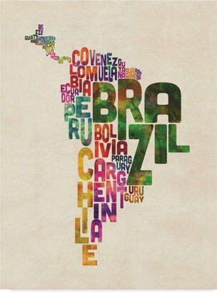 Michael Tompsett Typography Map of Central and South America Canvas Art - 15 x 20