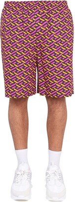 Allover Greca Pattern Straight Leg Shorts