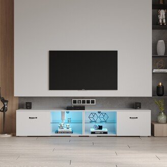 GEROJO White Modern TV Stand with Color-Changing LED Lights and Spacious Storage, Holds up to 80-inch TV