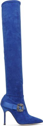 Plinianuthi blue suede over-knee boots