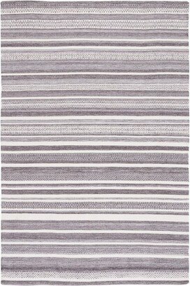 Striped Kilim STK427 Hand Woven Area Rug - Grey/Ivory - 8'x10'