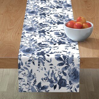 Table Runners: Blue And White Florals - Indigo Table Runner, 90X16, Blue