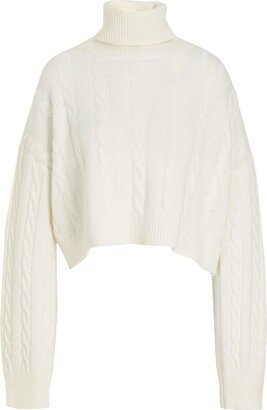 Cable Knit Cropped Roll-neck Turtleneck Ivory
