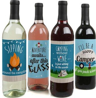 Big Dot Of Happiness Happy Camper - Camping Party Decor - Wine Bottle Label Stickers - 4 Ct