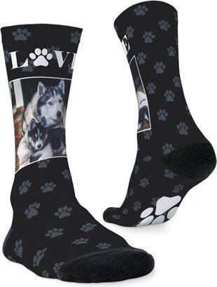 Socks: Love Paw Prints Custom Socks, Black