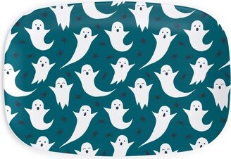 Serving Platters: Halloween Ghosts - Dark Teal Serving Platter, Green