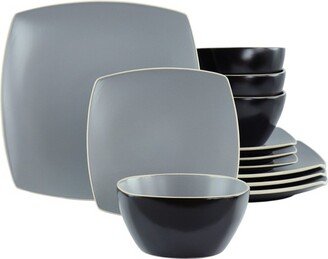 HomeTrends kids Hometrends Soho Lounge 12 Piece Square Stoneware Dinnerware Set in Grey and Black