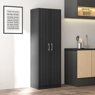 No Wood Kitchen Pantry with 2 Doors and 4 Shelves, Black Oak