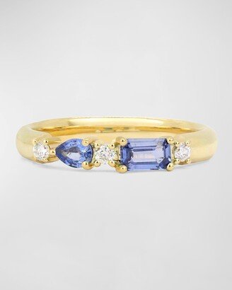 Stevie Wren 14K Pear and Emerald Blue Sapphire Band with Diamonds