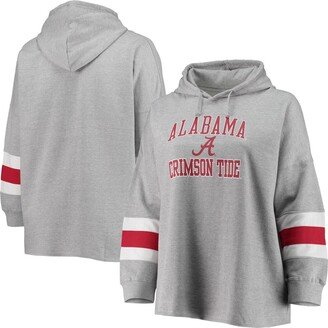 Women's Heathered Gray Alabama Crimson Tide Plus Size Sleeve Stripe Pullover Hoodie