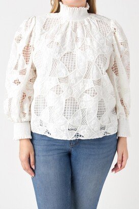 Plus Size Embroidered Cotton Blouse top with Smocked Neck