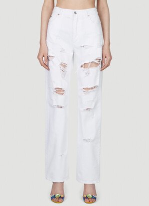 Logo Plaque Distressed Jeans - Woman Jeans White It - 40