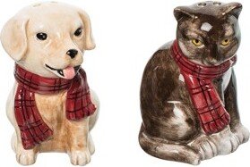 Gallerie II Christmas Dog and Cat Salt & Pepper Shakers Set of 2