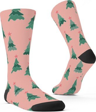 Socks: Modern Christmas Trees Custom Socks, Pink