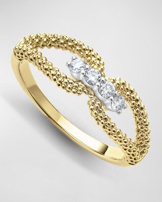 18K Gold Superfine Caviar Beading and Diamond Ring, Size 7