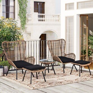 Shop Pro LLC 5-Piece Outdoor Patio Wicker Conversation Set, Arm Chairs with Stools, Tea Table