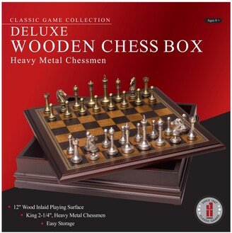 John N. Hansen Co. Classic Game Collection - Deluxe Wooden Chess Box with Heavy Metal Chessmen