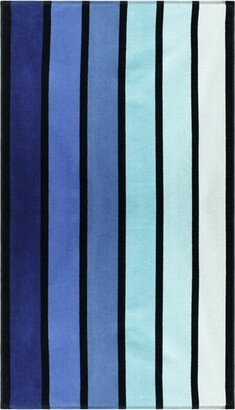 Faded Stripes Cotton Velour Quick-Dry Oversized Beach Towel, Blue, White - Blue Nile Mills