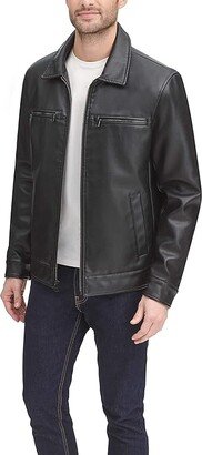 James Faux Leather Jacket (Black W. Chest Zip) Men's Jacket