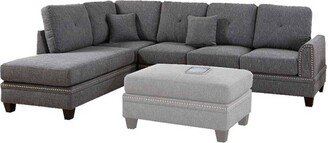 2pc Polyfiber Sectional Set with Nailhead Trims Gray