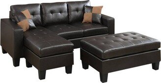 Bonded Leather All In One Sectional with Ottoman and 2 Pillows Brown