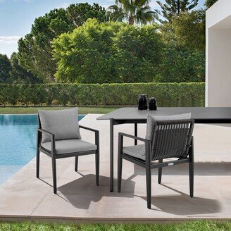 Grand Black Aluminum and Wicker Outdoor Dining Chairs with Arms - Set of 2