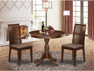 3 Piece Dining Set Contains a Round Table with Pedestal and 2 Kitchen Chairs,