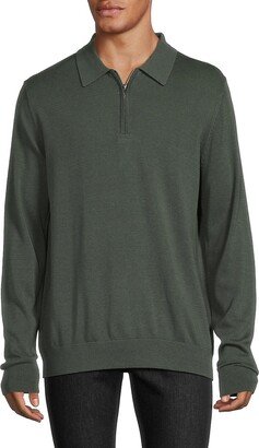 Saks Fifth Avenue Made in Italy Saks Fifth Avenue Men's Long Sleeve Quarter Zip Polo Sweater