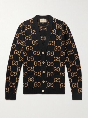 Monogrammed Wool-Jacquard Cardigan