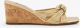 Womens Gold-leather Kope Knot-front Leather Wedge Mules