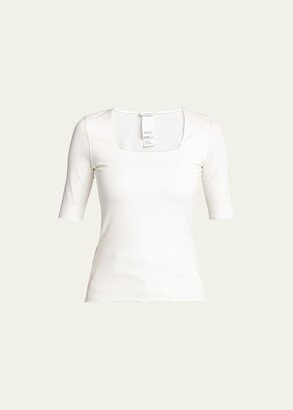 Cotton 1/2-Sleeve Square-Neck Tee