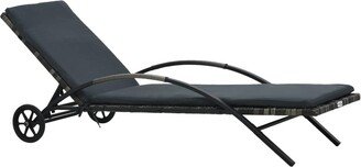 Sun Lounger with Cushion & Wheels Poly Rattan Anthracite