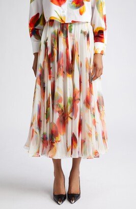 Orchid Print Silk Midi Skirt